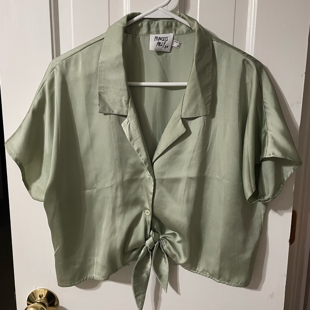 Princess Polly Green Satin crop top